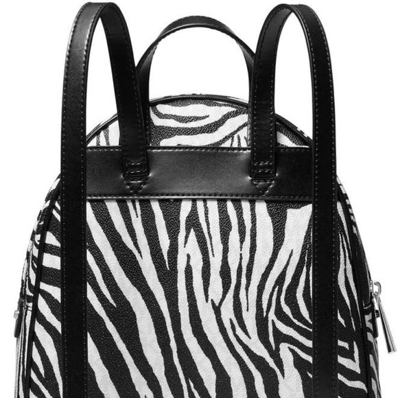 ?MICHAEL KORS RHEA ZIP MEDIUM BACKPACK BLACK WHITE LOGO ZEBRA TRAVEL BAG?NWT main image 8